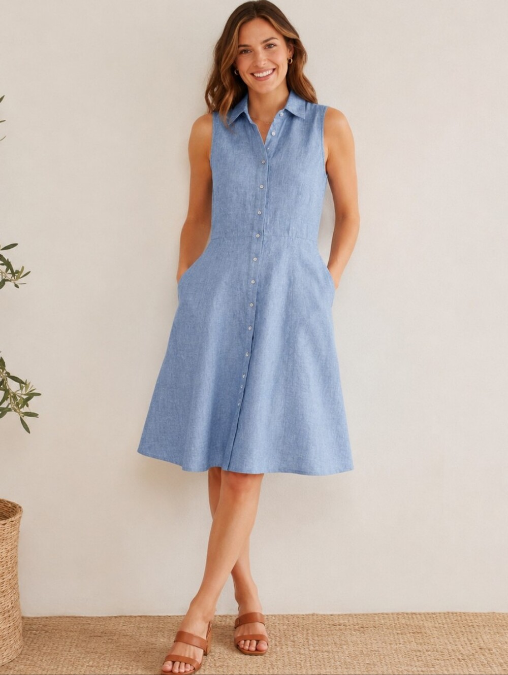 BODEN 'Kate' 100% Linen Chambray Shirt Dress | 6 P